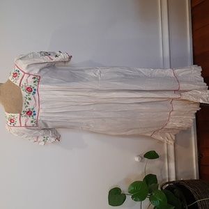 Vintage Mexican sun dress embroidered pink flowers 100% Cotton authentic